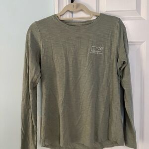 Vineyard Vines Olive Long Sleeve Tee, with distressed lettering